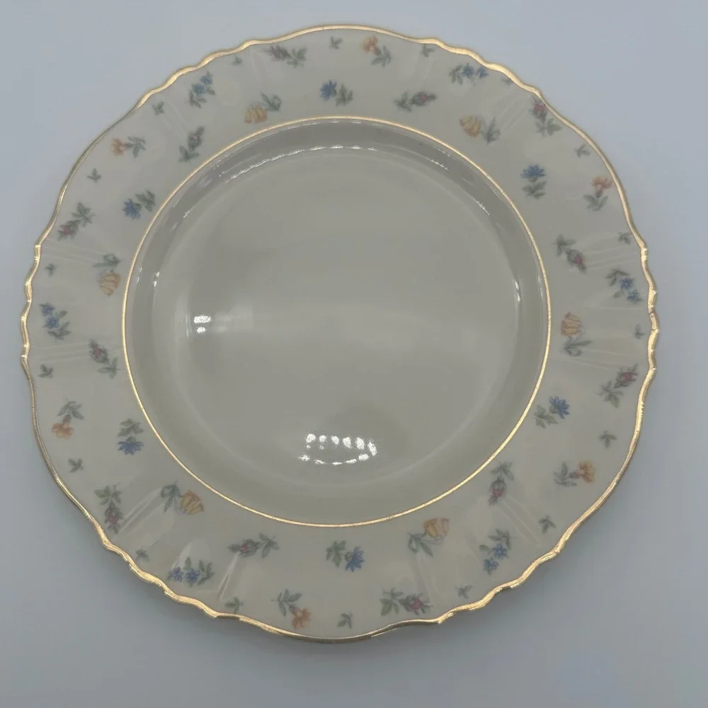 4 Syracuse China Suzanne Federal Shape Salad Plates Gold Rim Set of